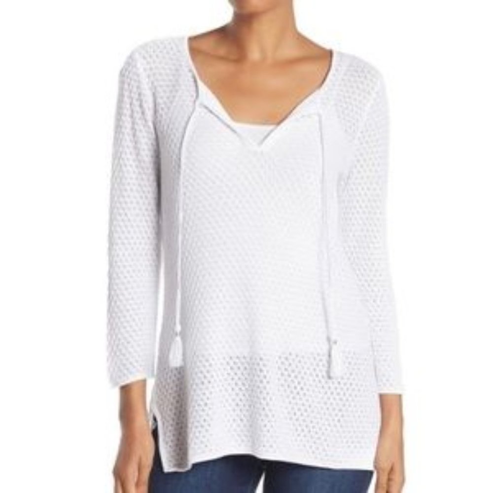 Tommy Bahama NWT White Lattice Stitch Tunic L